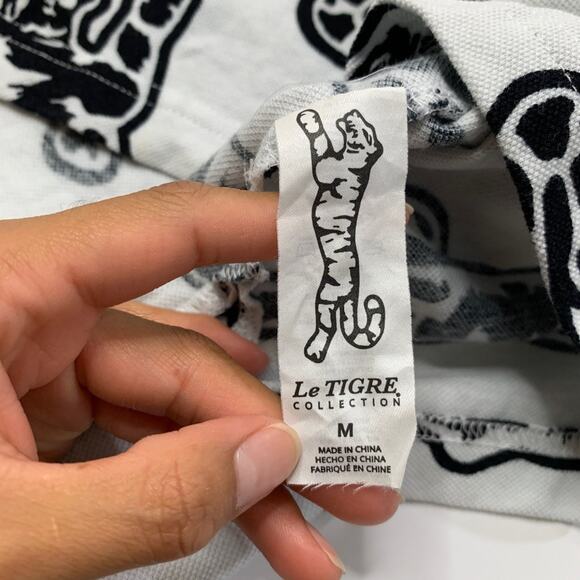 Le Tigre Polo Shirt Mens M White Red Cotton All Over Print Dumont Snap Buttons - Picture 6 of 10